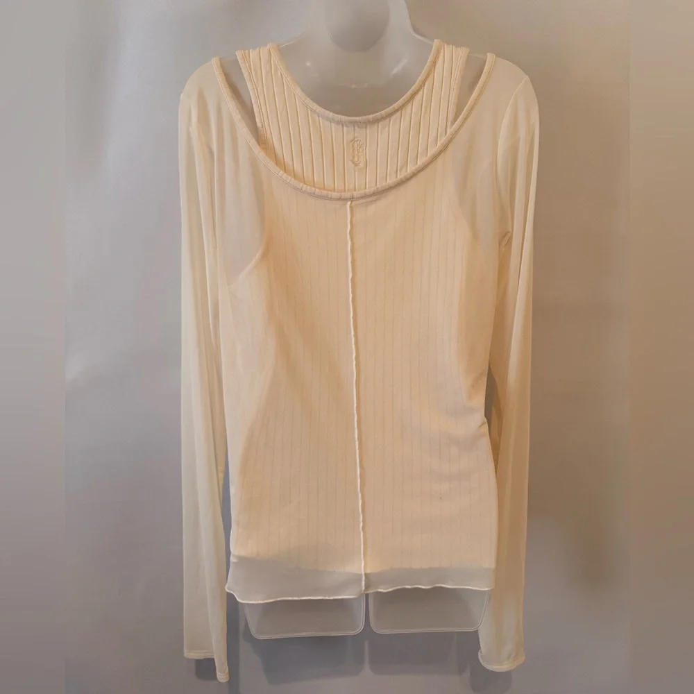 Free People Sheer Cream Long Sleeve Layered Top - Picture 2 of 4